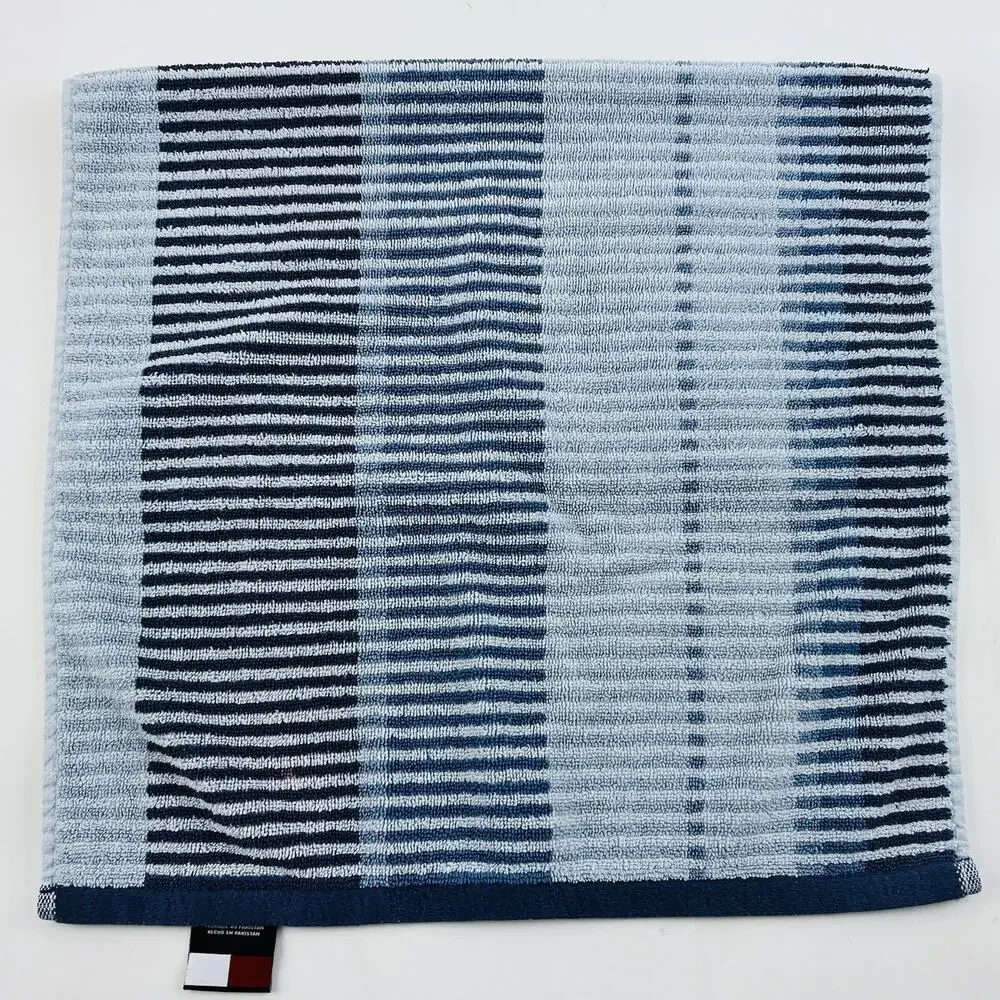 TOMMY HILFIGER Blue Striped Hand Towel Rare Sky Baby Navy Blue Cotton Pakistan